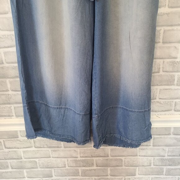 Zenana Palazzo Pants Chambray Wide Leg Paper Bag Waist Casual Frayed Hem NEW 3X - Picture 7 of 8